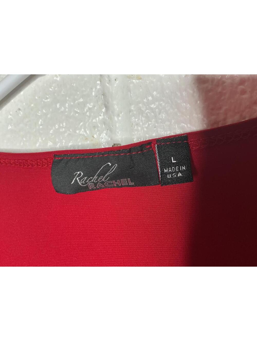 < Y2K Rachel Red Wrap Blouse With Metal Accent Piece > - Picture 2 of 4